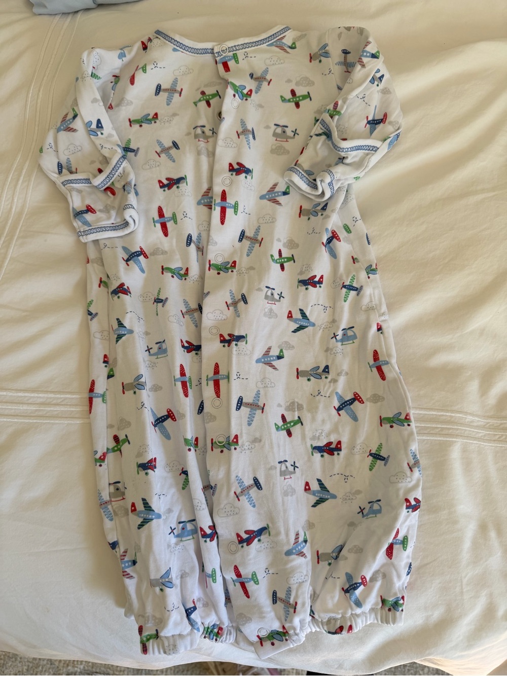 Kissy Kissy White Airplane Print Pajama Gown with Red, Blue and Green Planes